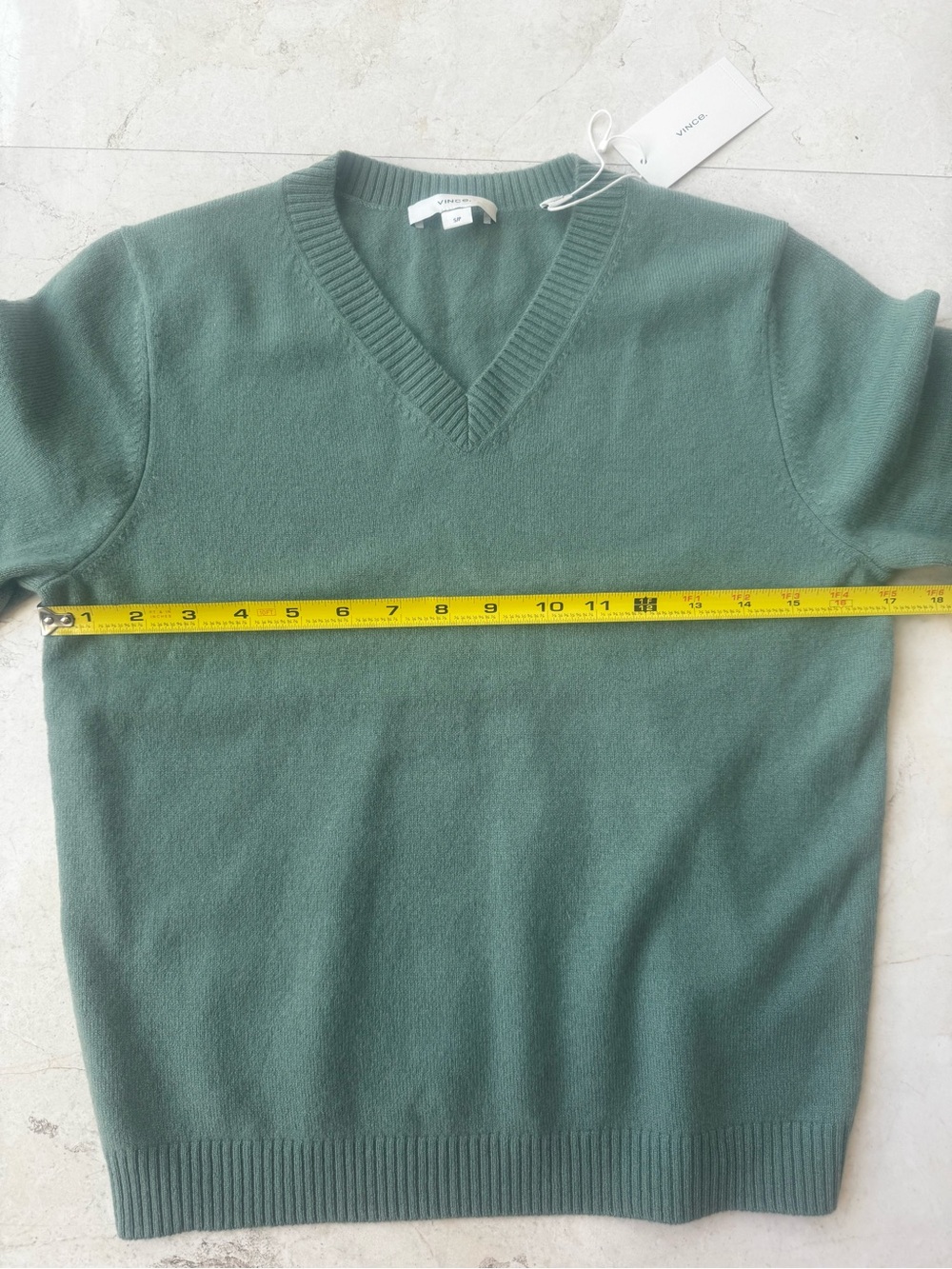 Vince Wool and Cashmere Blend V-Neck 3/4 Sleeves Sweater  Green size S - Picture 8 of 11